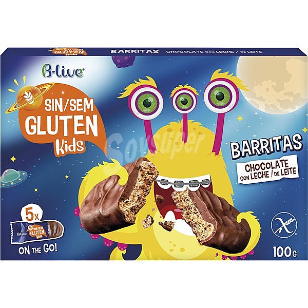 Kids barrita de galleta recubierta de chocolate con leche sin gluten