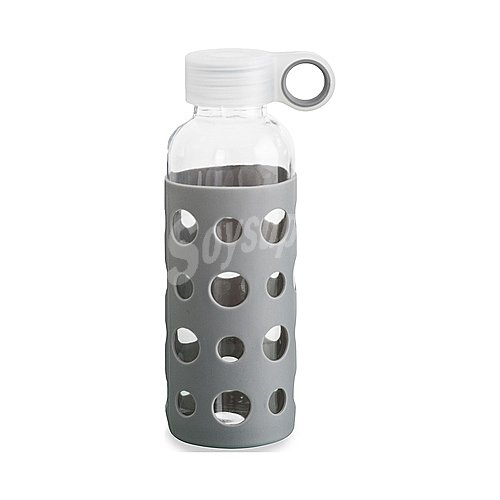 Botella de vidrio con funda de silicona color gris, , Quidate quid