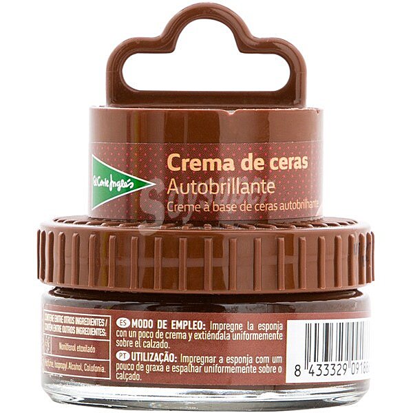 Limpia calzado crema de ceras autobrillante marrón con esponja tarro 50 ml