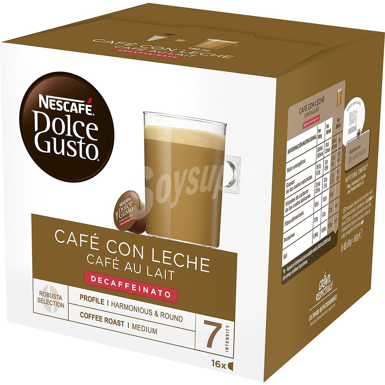 Café con leche descafeinado en cápsulas Nescafé Dolce Gusto