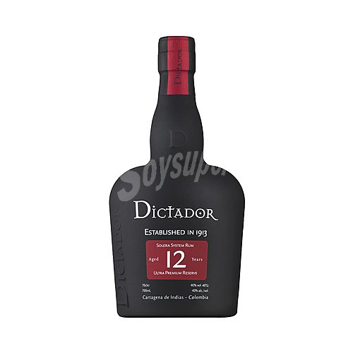 Dictador Ron premium dorado colombiano, envejecido (solera) durante 12 años dictador