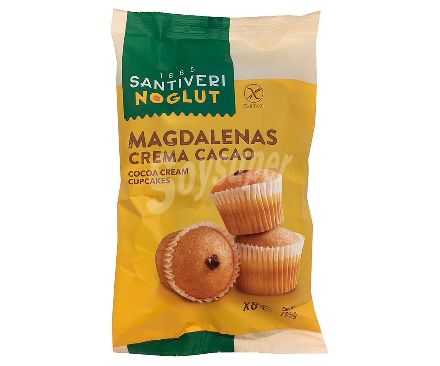 Magdalenas rellenas de crema de cacao sin gluten