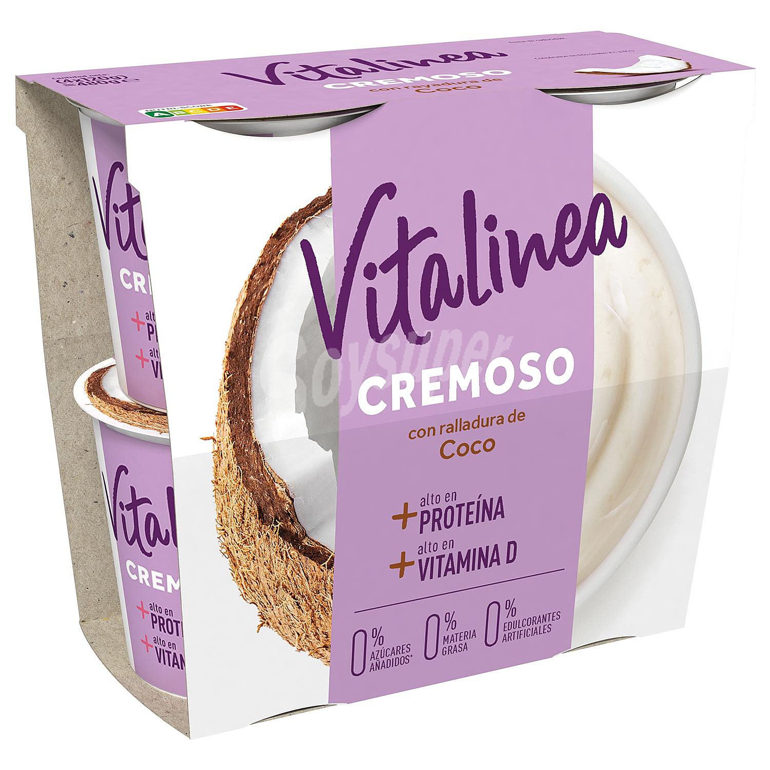 Yogur desnatado cremoso con coco sin azúcar añadido Danone Vitalinea sin gluten