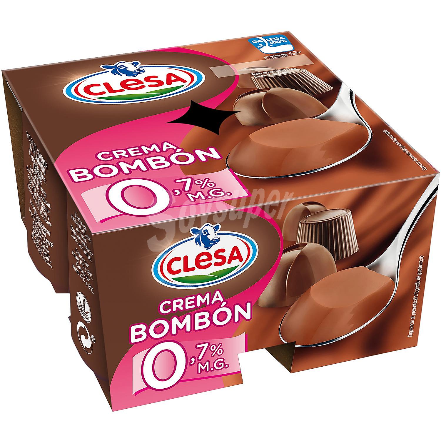 Crema de chocolate bombón, con solo 0.7% materia grasa