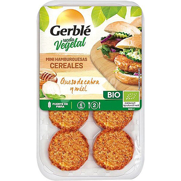 Mini hamburguesas de cabada, queso de cabra y miel ecológicas