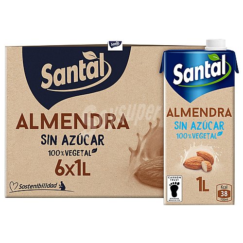 Santal Bebida de almendras, 100 % vegetal y sin azúcar santal