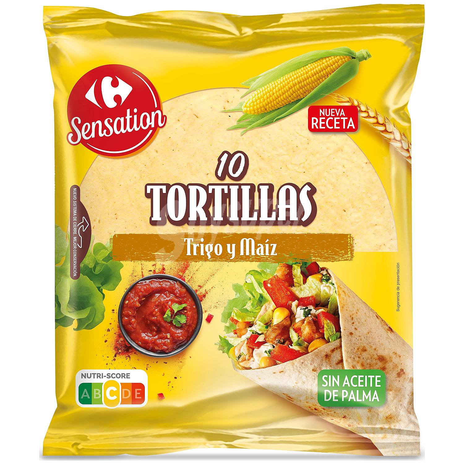 Tortillas de trigo y maíz Carrefour Sensation sin aceite de palma