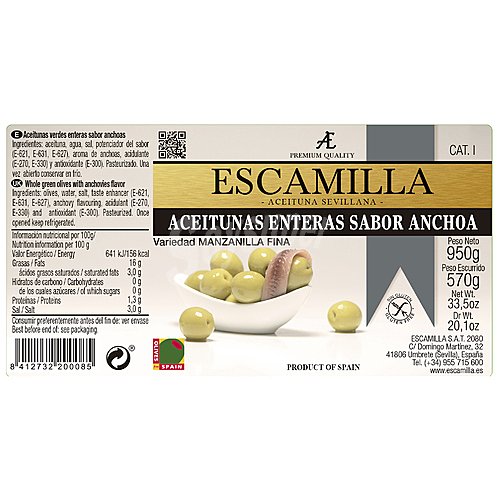 Escamilla Aceitunas Manzanillas sabor anchoa escamilla