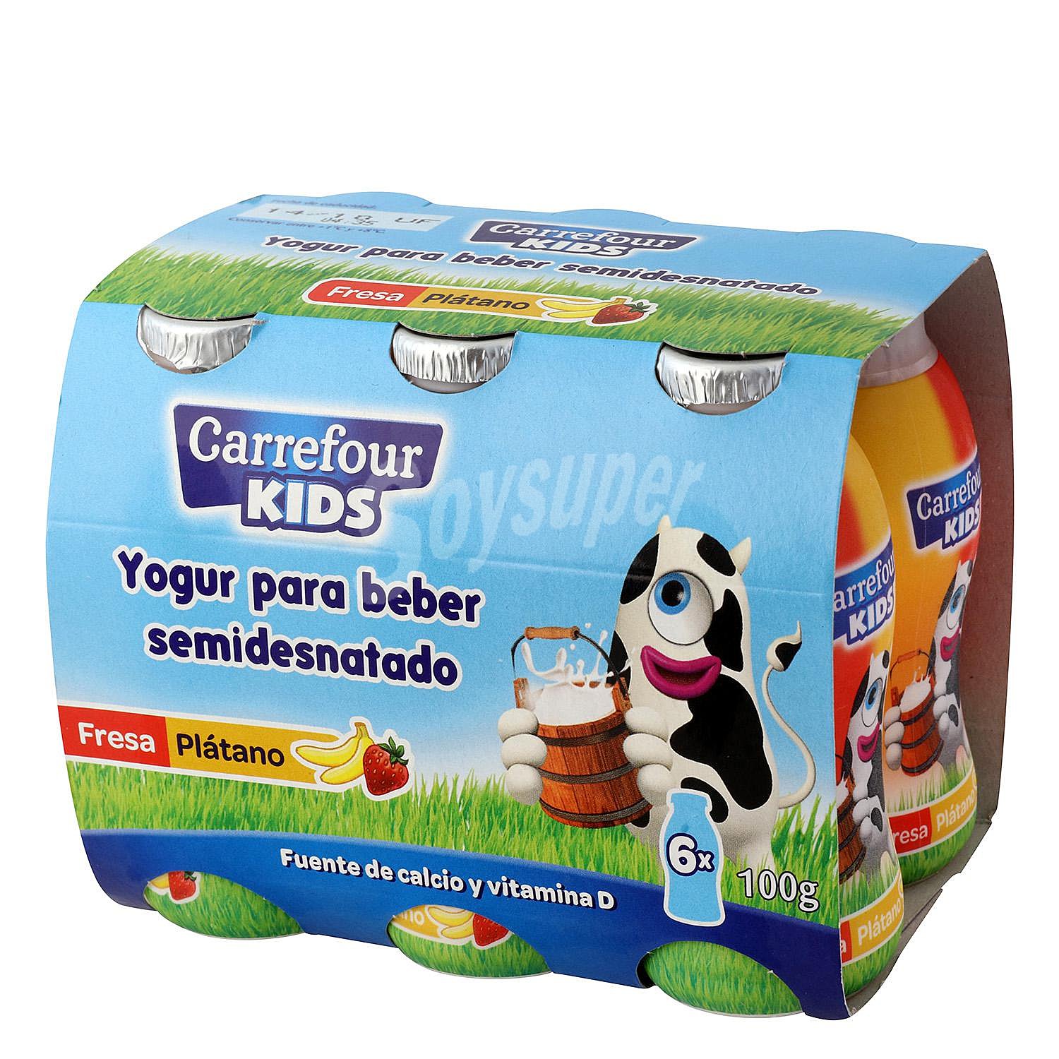 Yogur semidesnatado líquido de fresa y plátano Carrefour Kids