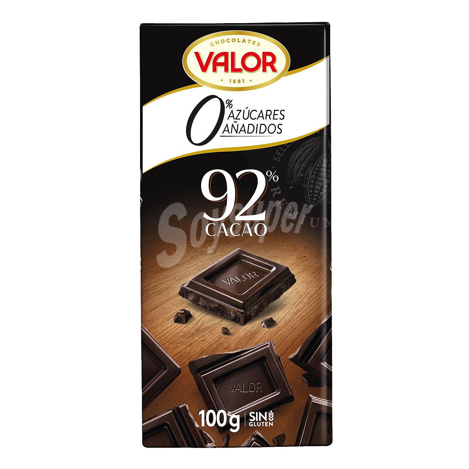 Chocolate negro 92% sin azúcar añadido Valor sin gluten