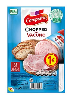 Chopped con vacuno sin gluten y cortado en lonchas especiales para el bocadillo