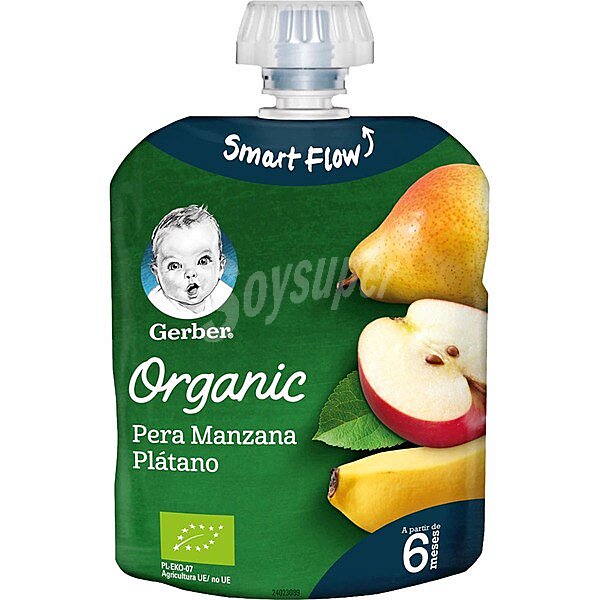 Pouch Organic pera manzana y plátano procedente de agricultura ecológica 90 g sin gluten a partir de 6 meses