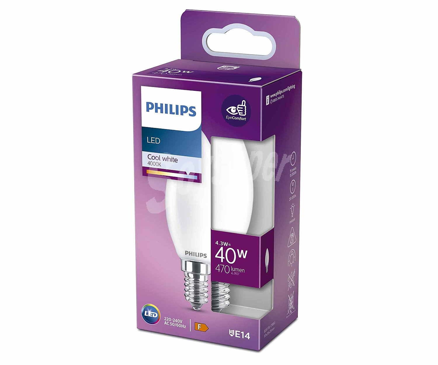 Bombilla Led E14, 4,3W=40W, luz neutra , 470lm, philips