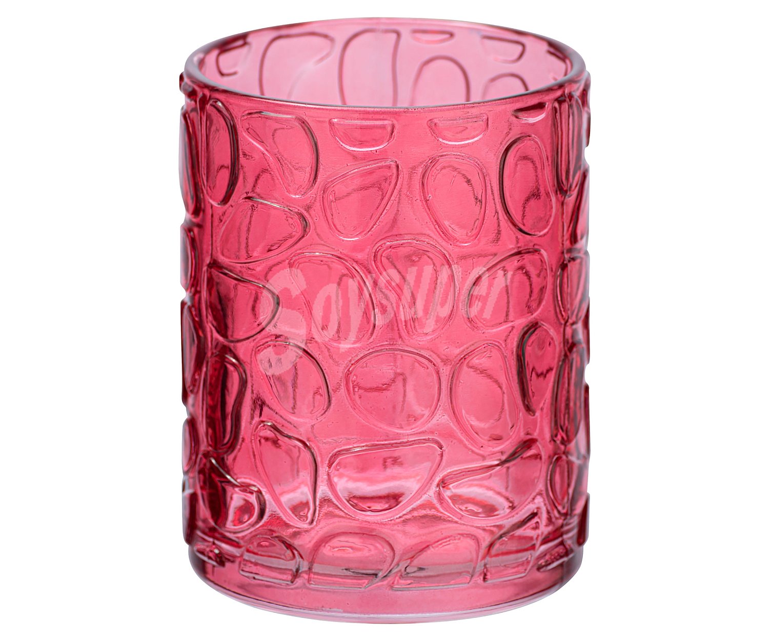 Vaso higiene dental de vidrio con relieve portacepillos color rosa, wenko.