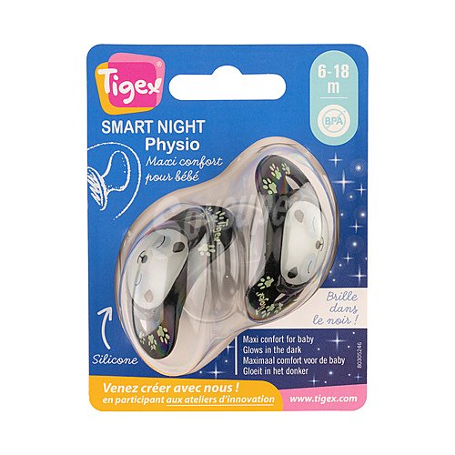 Pack 2 chupetes fisiológicos de silicona para bebes de 6 a 18 meses, modelo panda, tigex.