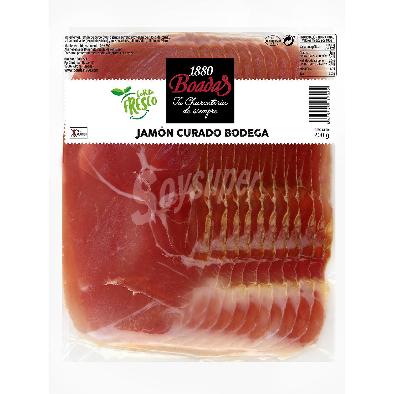 Jamón curado bodega 1880 sin gluten sin lactosa