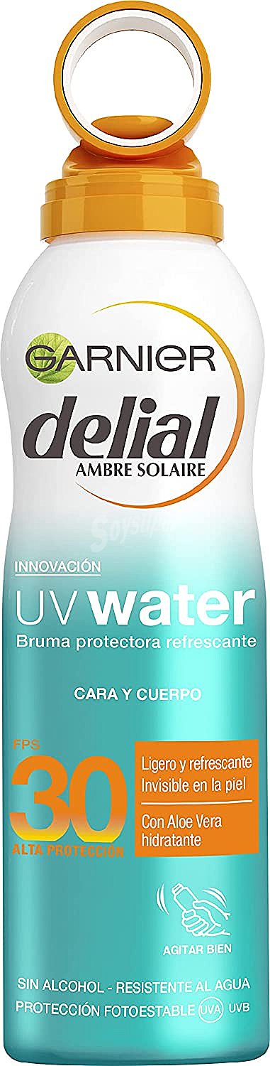 UV Water bruma protectora refrescante SPF-30 invisible en la piel con aloe vera hidratante sin alcohol resistente al agua