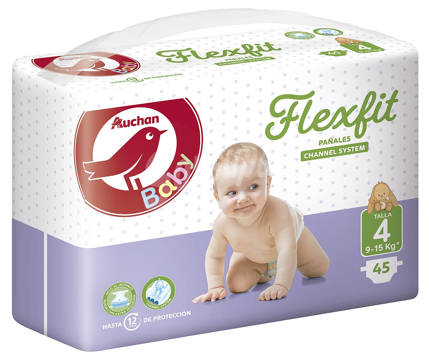 Pañales talla 4 para bebés de 9 a 15 kilogramos baby flexfit