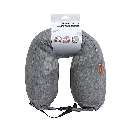 Almohada de viaje con soporte cervical, color gris, airport alcampo