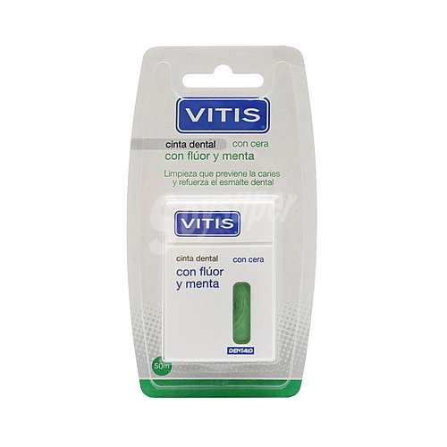 Vitis Cinta dental con cera, flúor y menta vitis