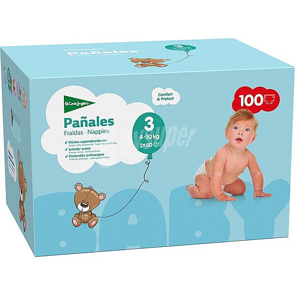 Pañales unisex de 4 a 10 kg talla 3 elásticos y transpirables caja 100 unidades