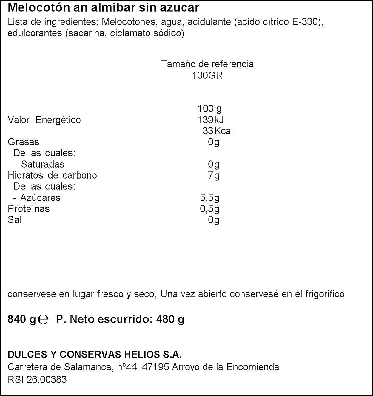 Melocotón en almíbar sin azúcares añadidos