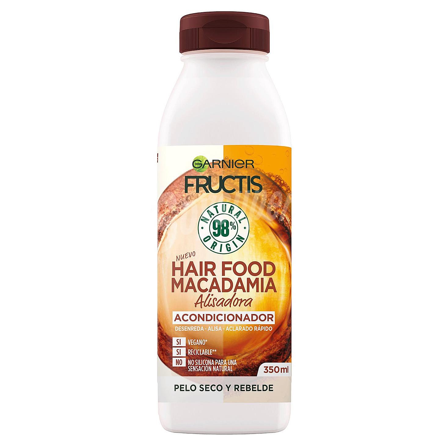 Acondicionador alisador con macadamia, para cabellos secos y rebeldes fructis Hair food de Garnier