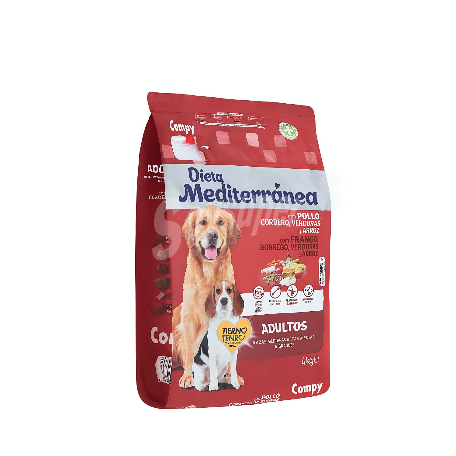 Comida perro seca tierna con carne fresca adulto razas medianas y grandes (dieta mediterranea)