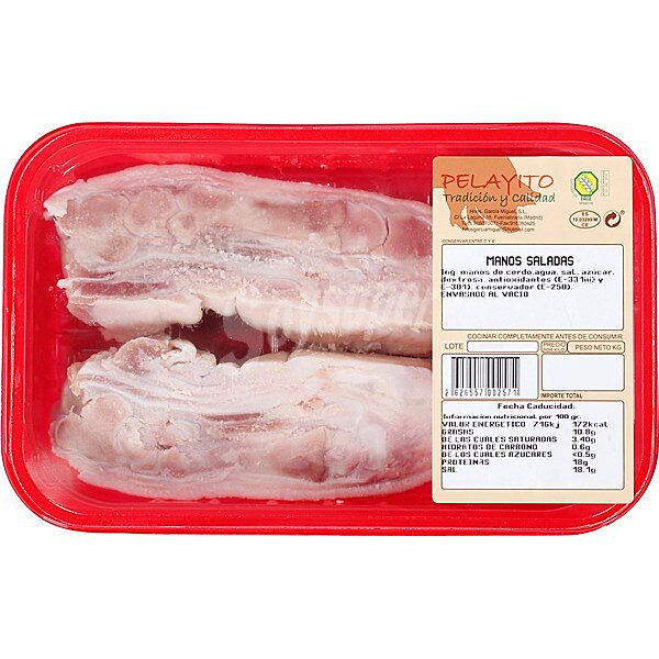 Manos cerdo saladas sin gluten peso aproximado