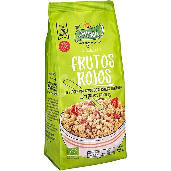 Muesli crujiente con frutos rojos de agricultura ecológica