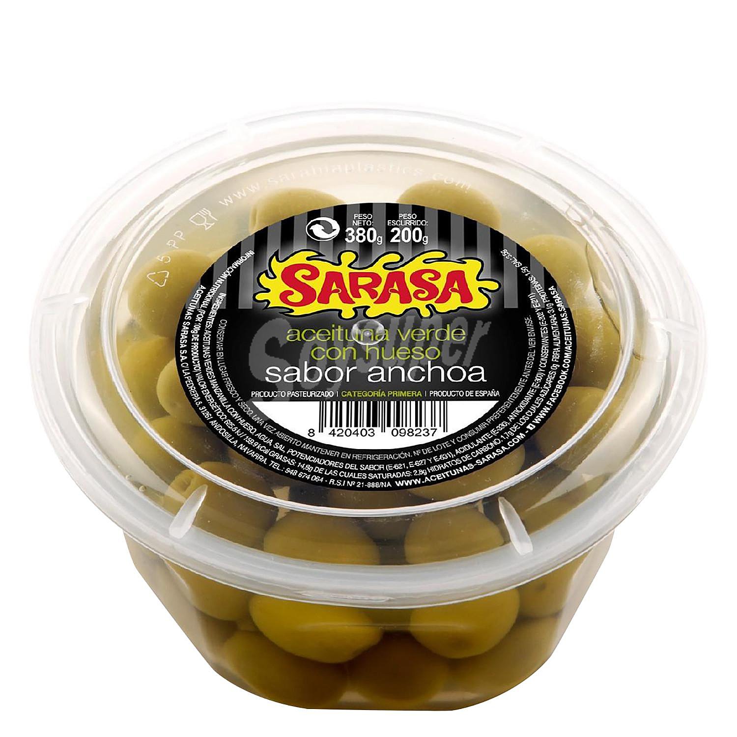 Aceitunas vedes con hueso sabor anchoa Sarasa