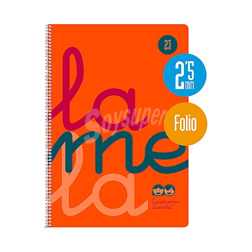 Cuaderno A4 de cuadrovía de 2,5mm y 80 hojas. Material polipropileno en color naranja. editorial lamela