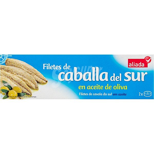 Filetes de caballa del sur en aceite de oliva neto escurrido