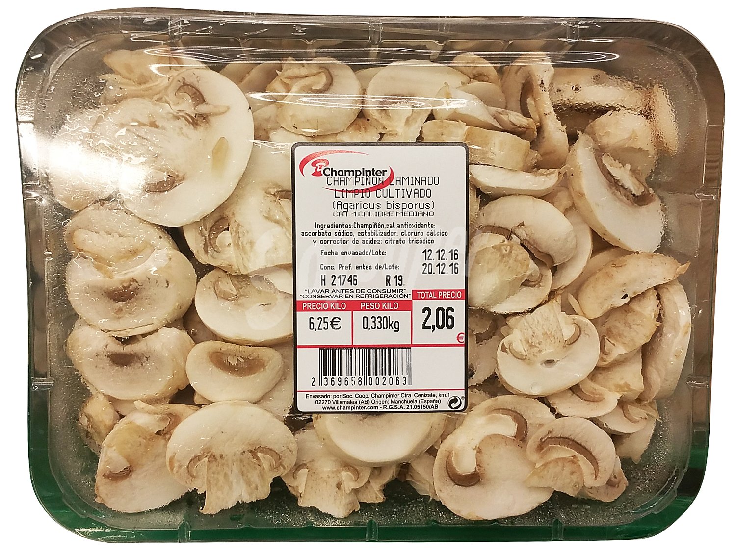 Champiñon fresco laminado, varios, bandeja 300 g aprox(peso aproximado DE LA )