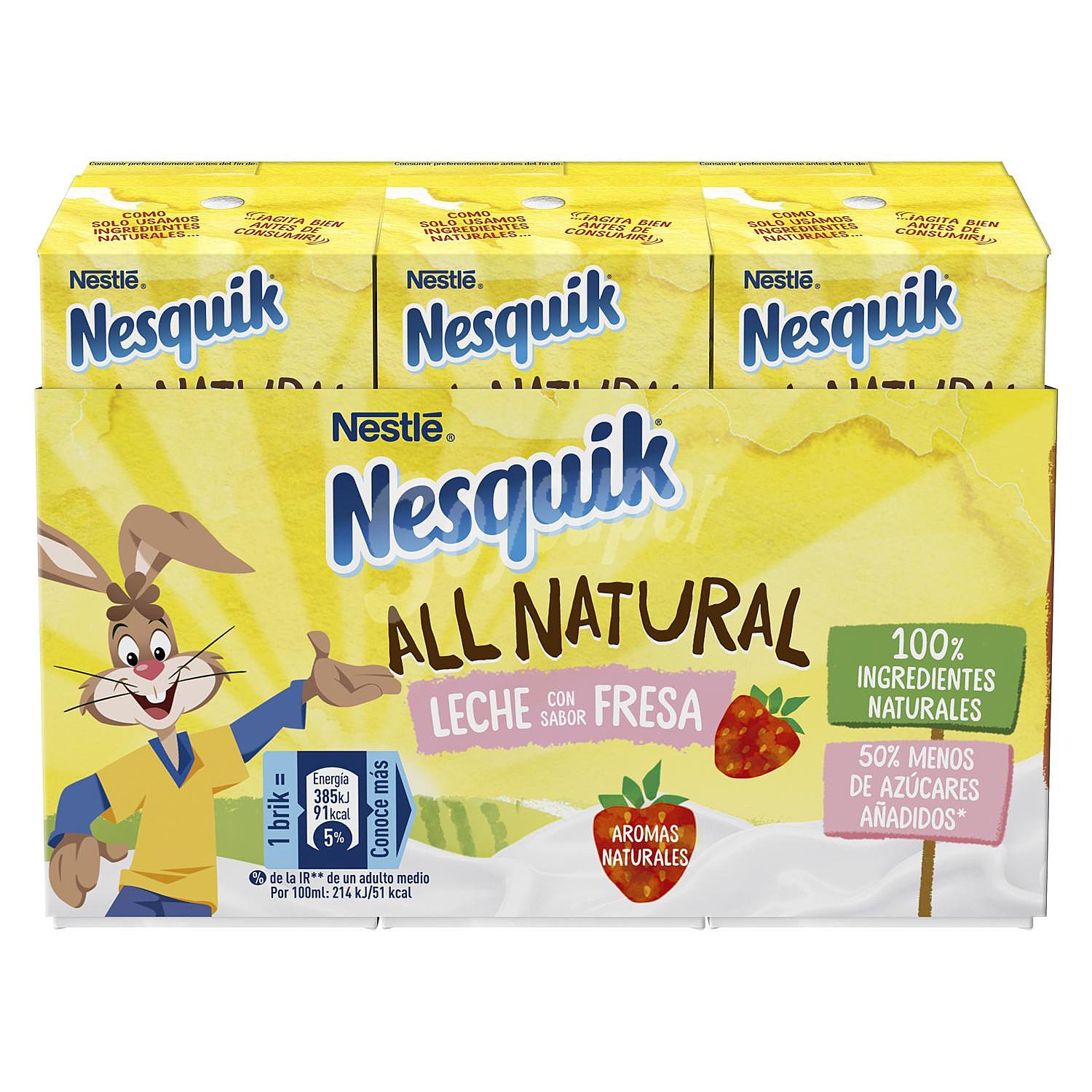 Batido de fresa all natural 50% menos de azúcares añadidos Nesquik sin gluten