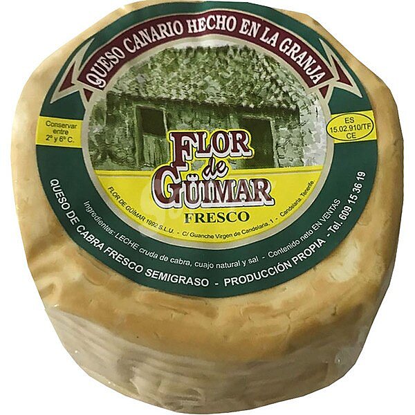 Queso canario de cabra fresco semigraso elaborado con leche cruda peso aproximado pieza 500 G