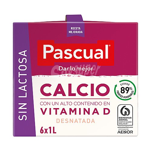 Pascual Leche de vaca desnatada con calcio, sin lactosa y con vitamina D pascual Calcio