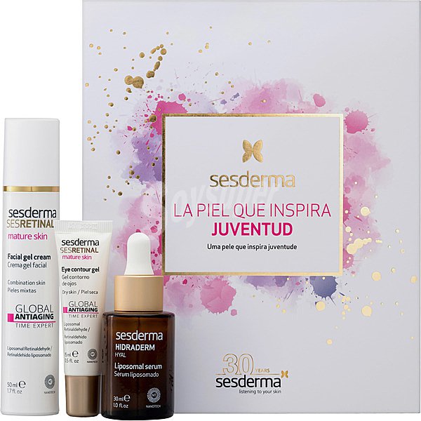 Promoción Juventud sesretinal mature skin gel crema facial antiedad 50 ml + sesretinal contorno de ojos 15 ml + hidraderm hyal sérum liposomado 30 ml