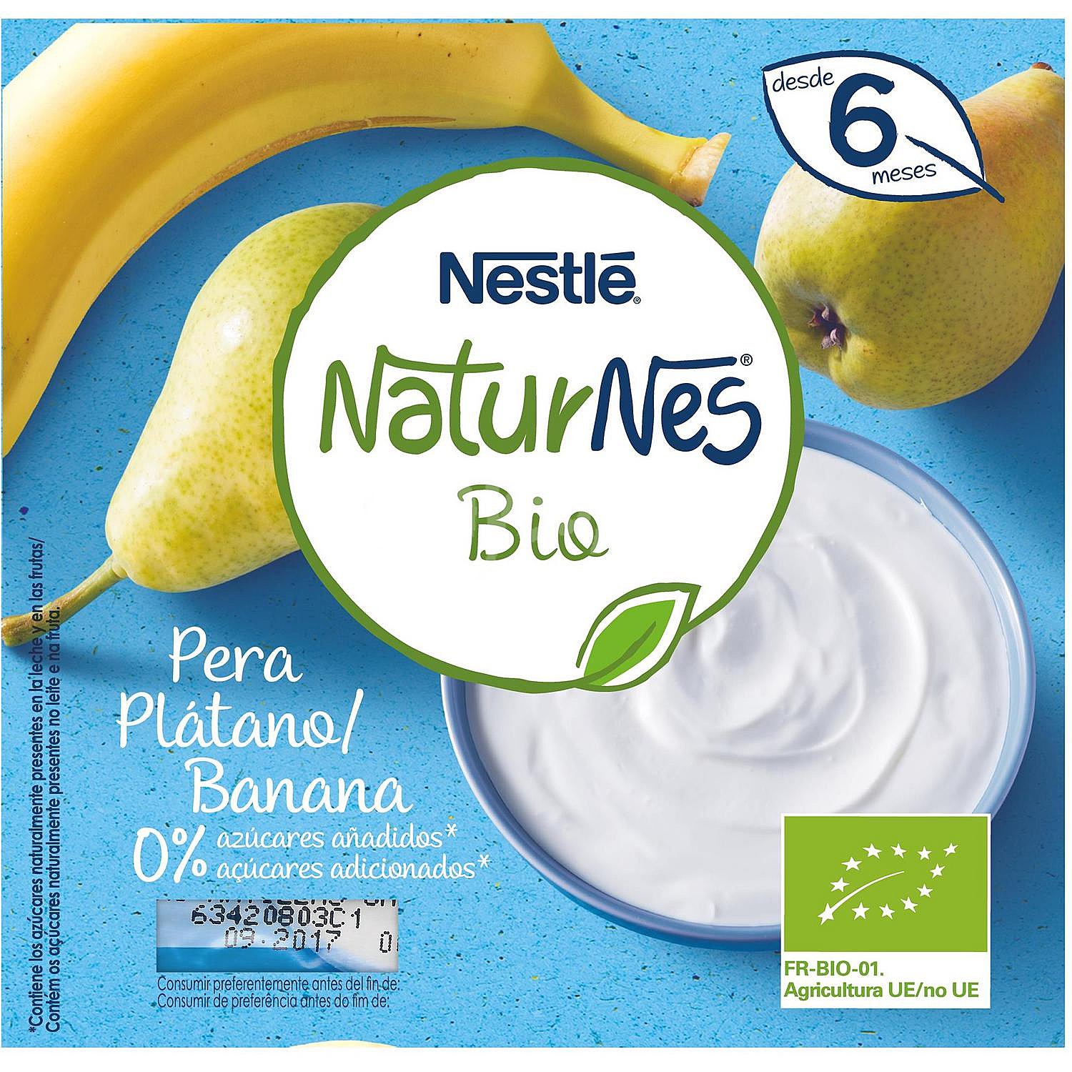 Postre lácteo de pera y plátano desde 6 meses sin azúcar añadido ecológico Nestlé Naturnes