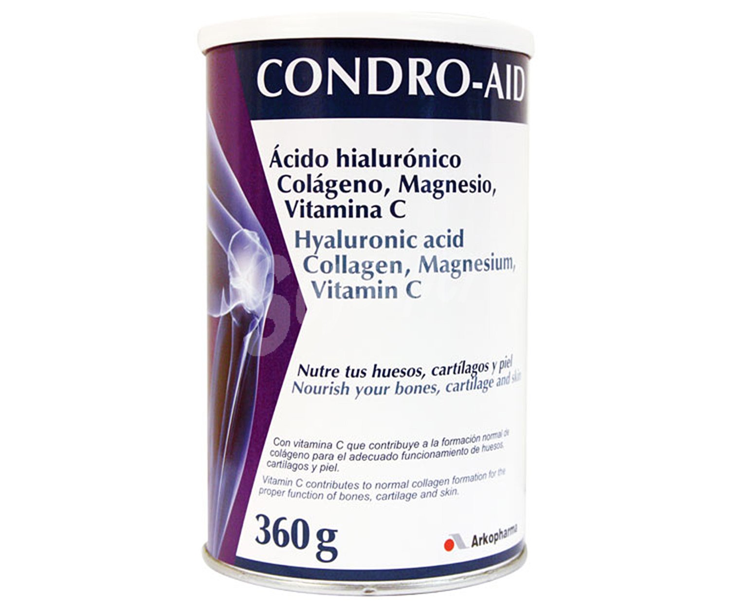 Complemento alimenticio a base de colágeno, ácido hialurónico, magnesio y vitamina C, con sabor neutro