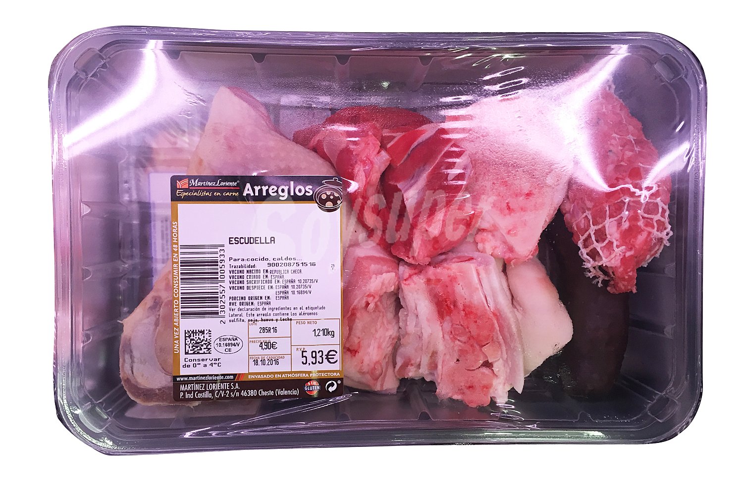 Escudella (trozo gallina, , hueso añojo,garreta añojo,pata cerdo,hueso jamon,butifarra negra Y papada), varios, bandeja 1 kg aprox(peso aproximado DE LA )