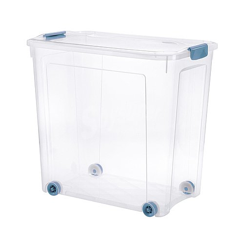 Caja de ordenación multiuso transparente, capacidad de con tapa y ruedas, 60x38x56cm actuel