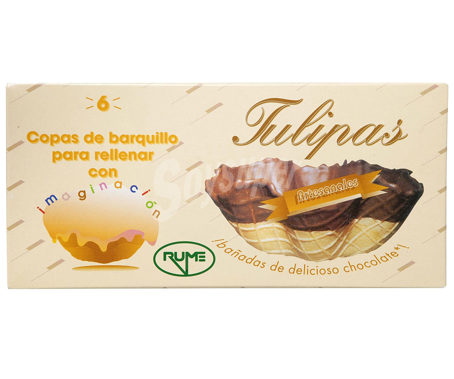 Tulipas de barquillo bañadas en chocolate