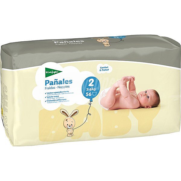 Pañales unisex de 3 a 6 kg talla 2 elásticos y transpirables