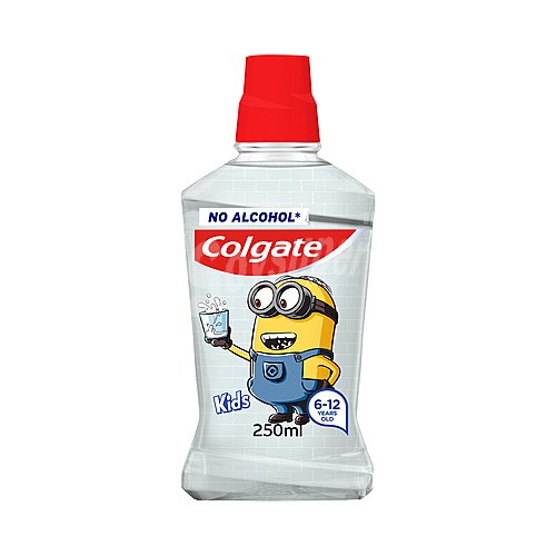 Plax enguaje bucal infantil Minions sabor a menta suave protege contra caries sin alcohol