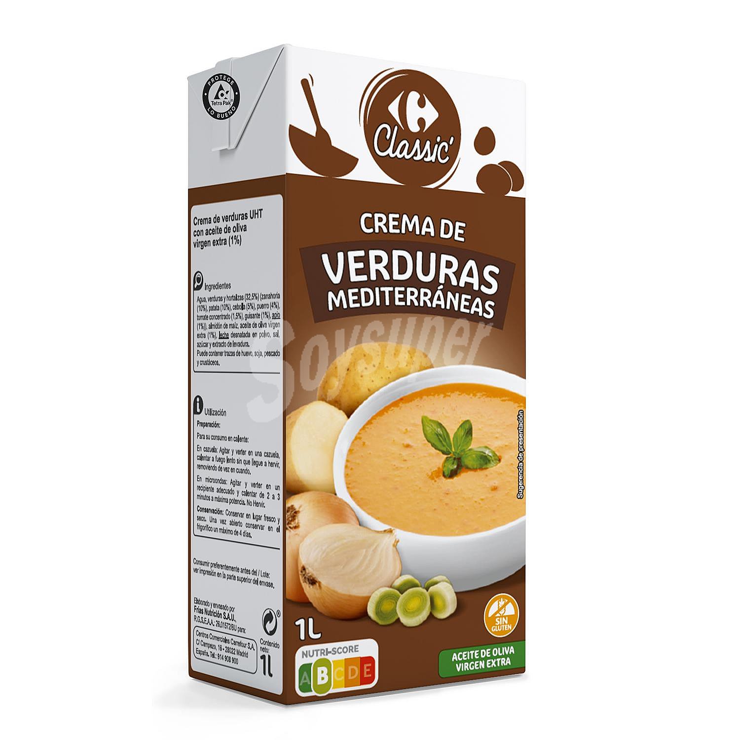 Crema de verduras mediterránea Classic Carrefour sin gluten