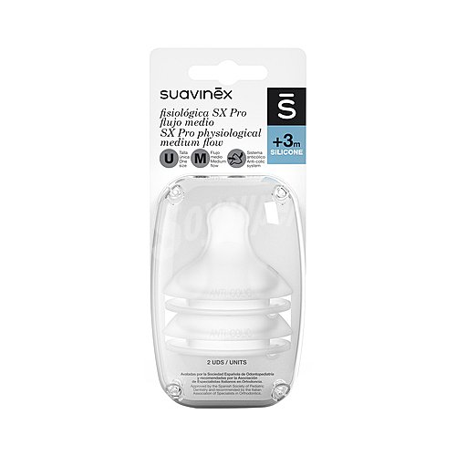 Suavinex Tetinas fisiológicas SX Pro de silicona, M (flujo medio), a paritr de 3 meses suavinex