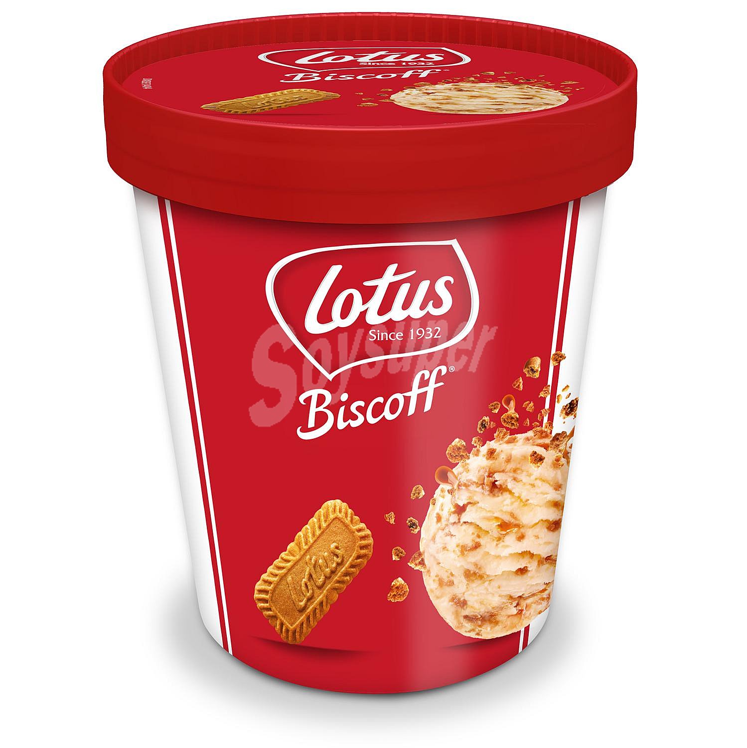 Tarrina de helado de galleta caramelizada Lotus con trocitos de galleta biscoff original