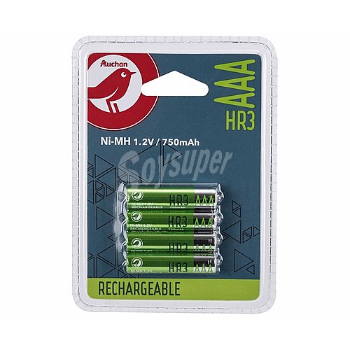 Pilas recargables aaa, ni-mh, HR03, producto económico alcampo, 750 mAh