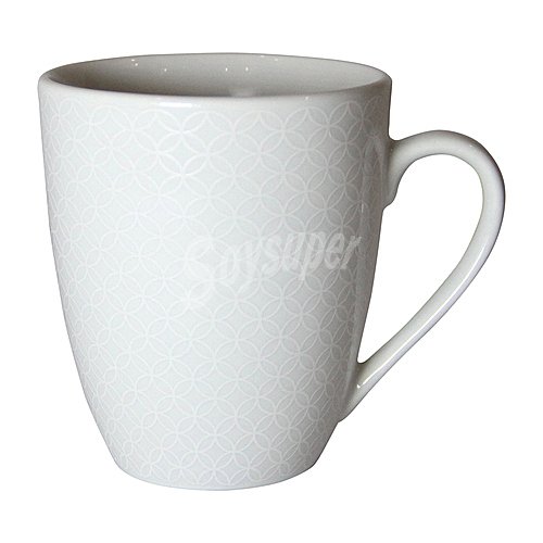 Taza de porcelana blanca decorada 0,34 litros de capacidad, actuel.